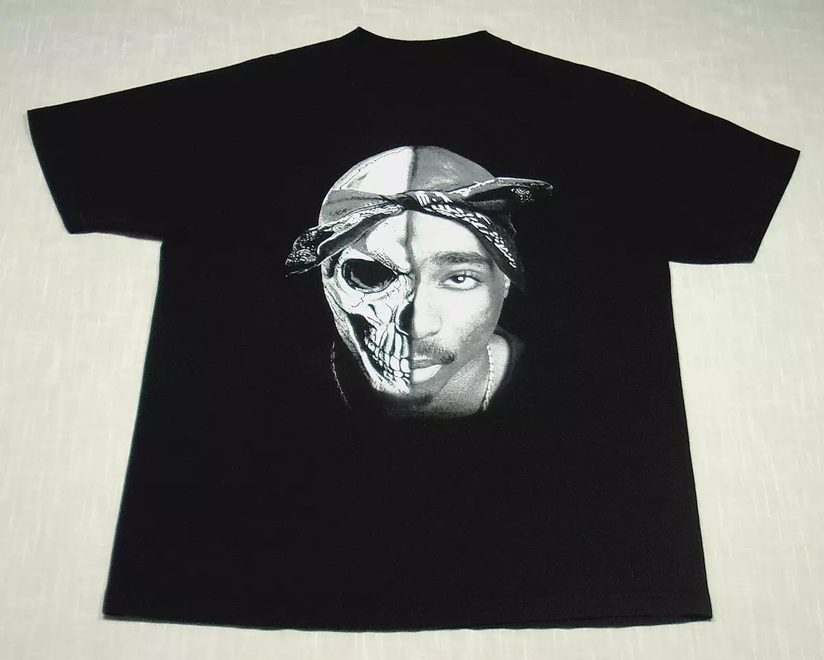 Vintage TUPAC SHAKUR 2Pac Big Face T-Shirt (90s/00s) Rap SKULL/SKELETON! L