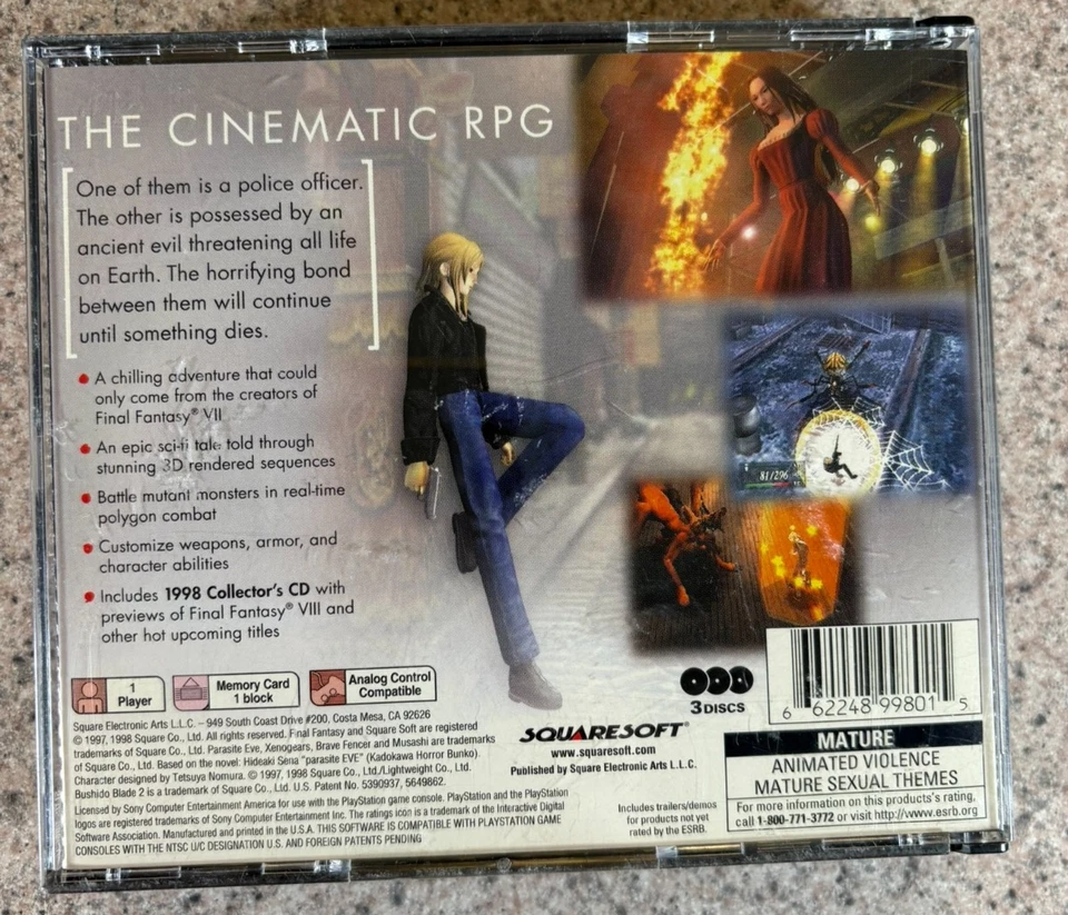 Parasite Eve (PSX PS1) - CIB - TESTED WORKING - 1998 Collector's Disc - Reg Card - Image 4 of 4