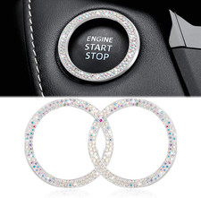 2pcs Bling Car Engine Start Button Cover Diamond Crystal Push Start Stop Button