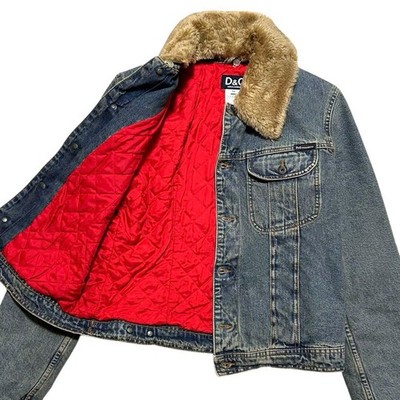 DOLCE & GABBANA Denim Jacket Light Blue M 58cm Length Fur Collar
