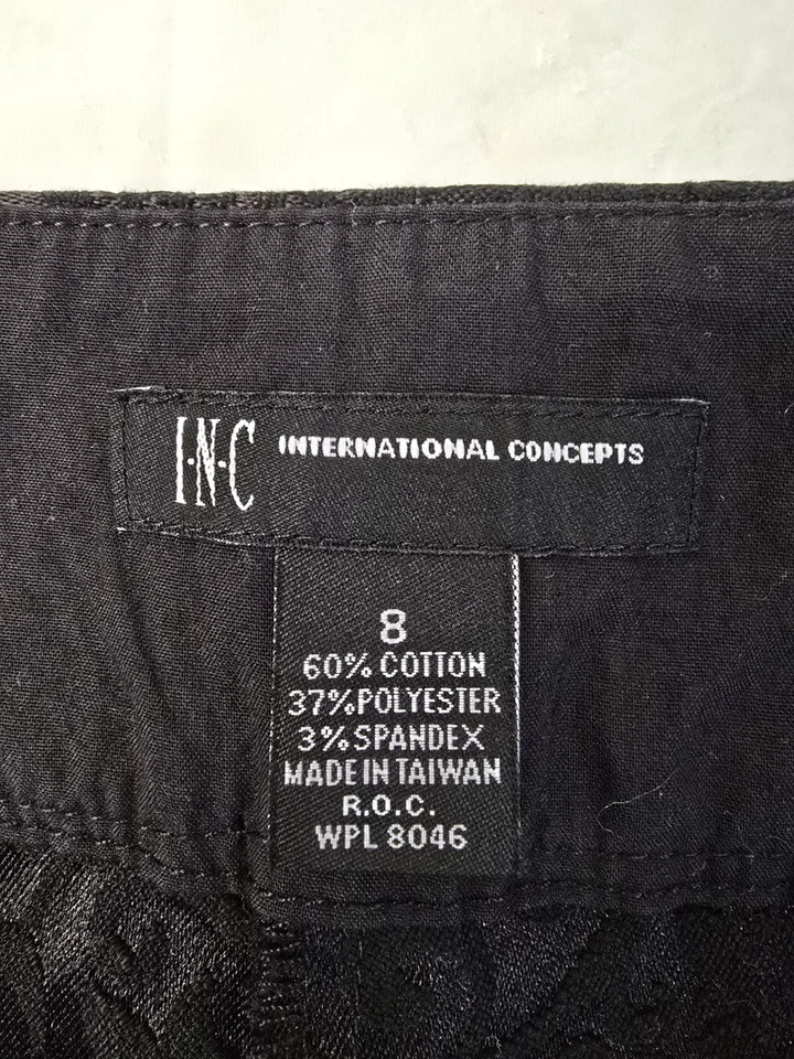 Pantalones de vestir INC International Concepts negros jacquard damasco tiro medio recto 8 Foto 3 de 4