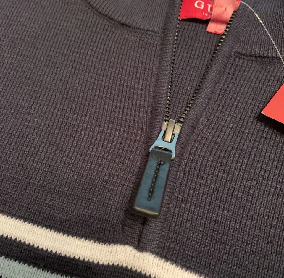 Guess Sweater Mens Medium Blue 1/4 Zip Pullover Fleece Spell Out VTG Y2K - Image 3 of 4