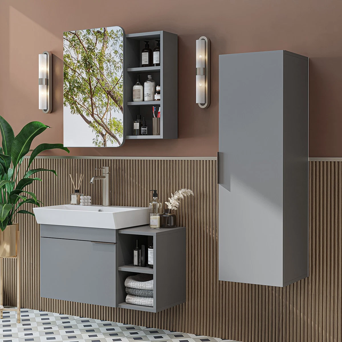 Roomart Badmöbel Set LYCIA 82 cm – 4-teiliges Badezimmermöbel-Set in 4 Farben