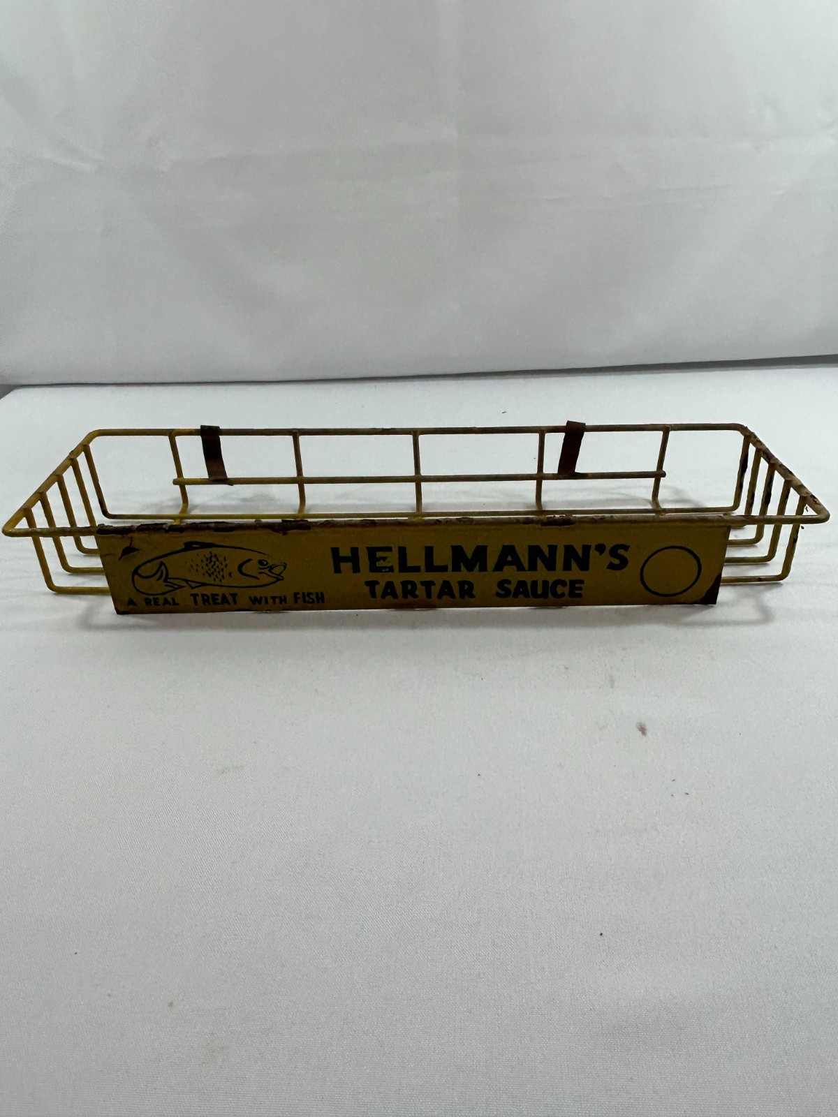 Vintage Hellmann’s Tartar Sauce Rack Display 17"x5"x2.5" “A Real Treat w/ Fish”