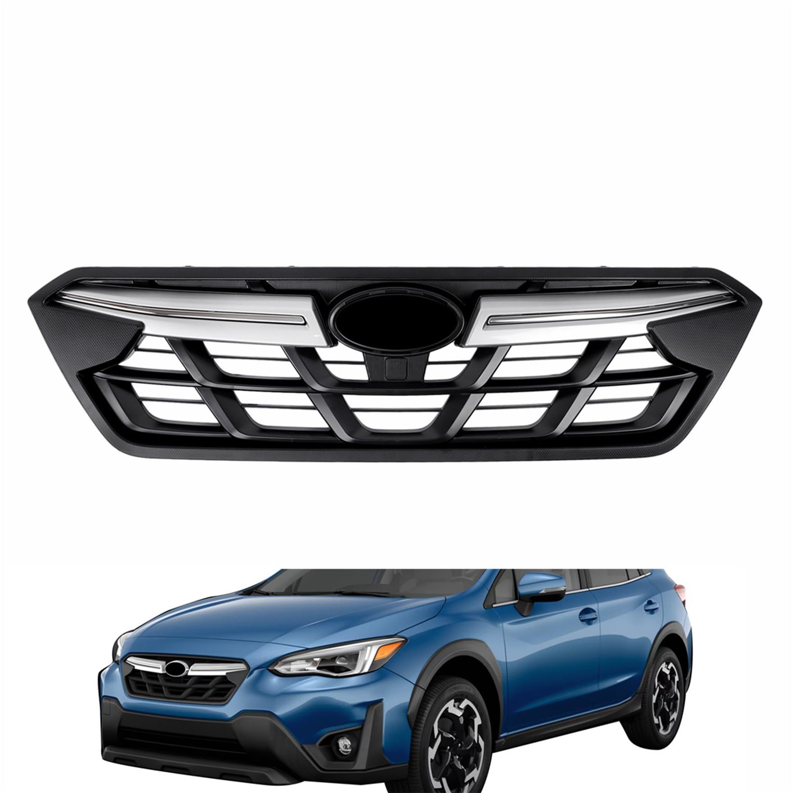 Front Bumper Upper Grille Silver Chrome Trim for Crosstrek 2021 2022 2023