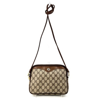 Gucci Shoulder Bag purse GG PVC Leather Brown Authentic