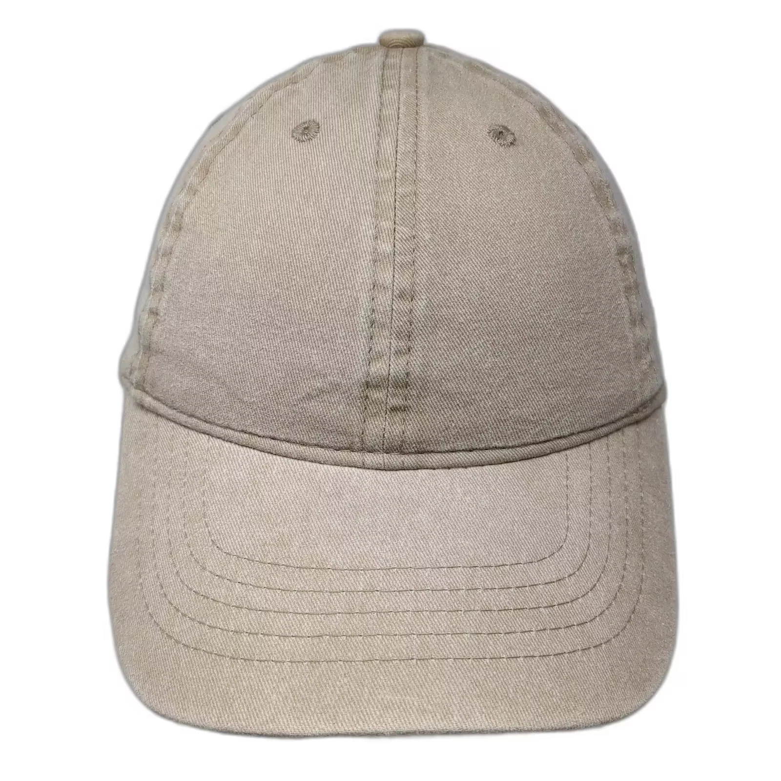 Baseball Cap Beige OS Adjustable Strapback Plain Unstructured Solid Twill Hat