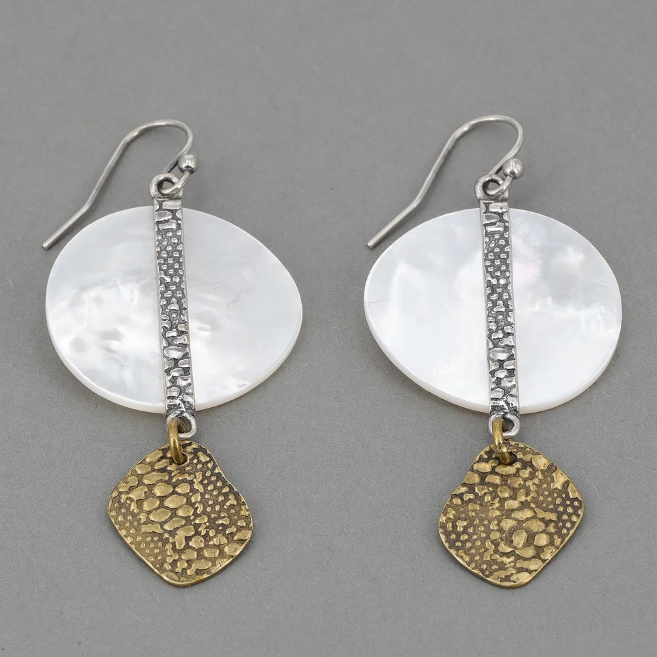 Pendientes colgantes retirados Silpada BRILLO NATURAL metales mezclados madreperla W2458 Foto 2 de 4