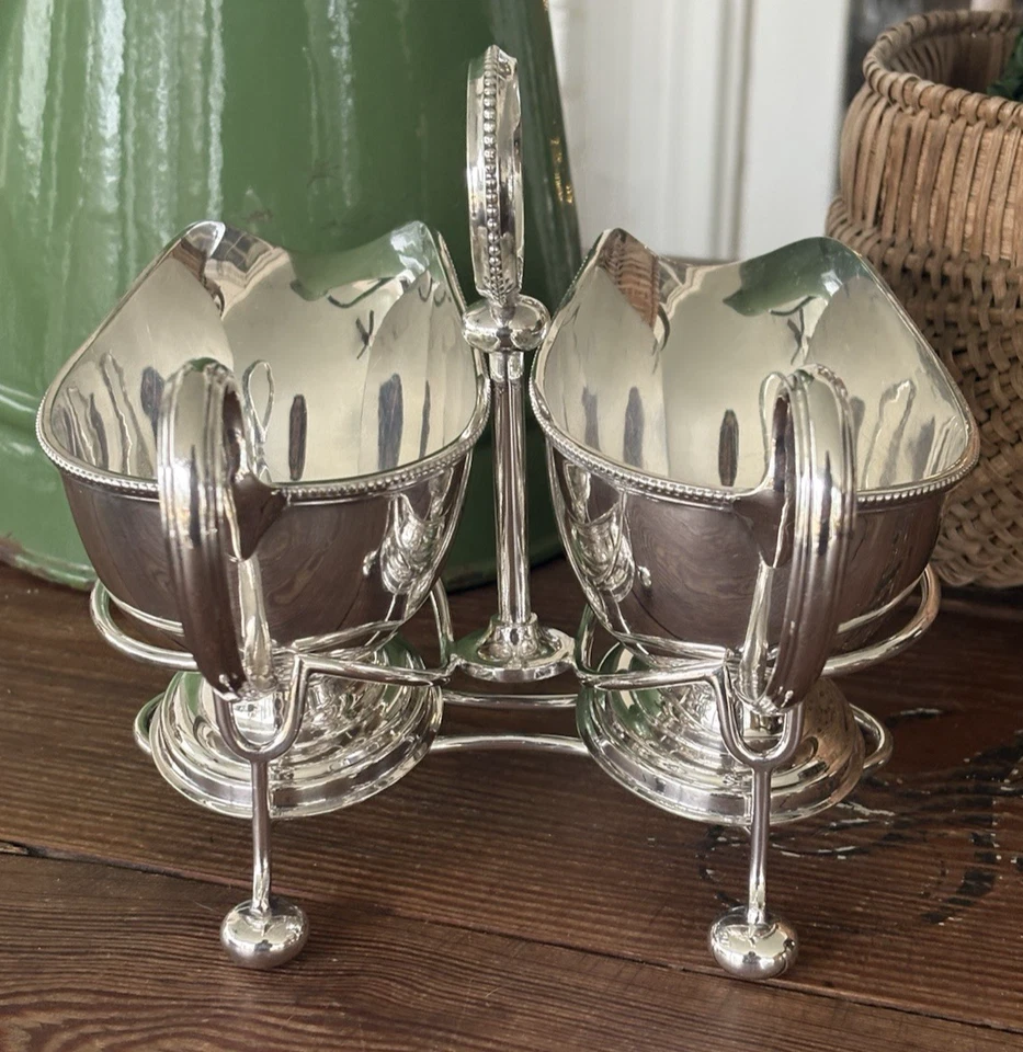 De colección Mappin Webb's Plato de Plata Doble Salsa de Salsa Barco en Soporte Sheffield Foto 3 de 4