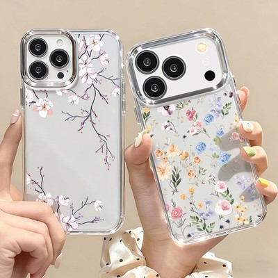 Handyhülle Für iPhone 17 16 Pro Max 15 14 13 12 Klare Weiche Blumen Muster Case