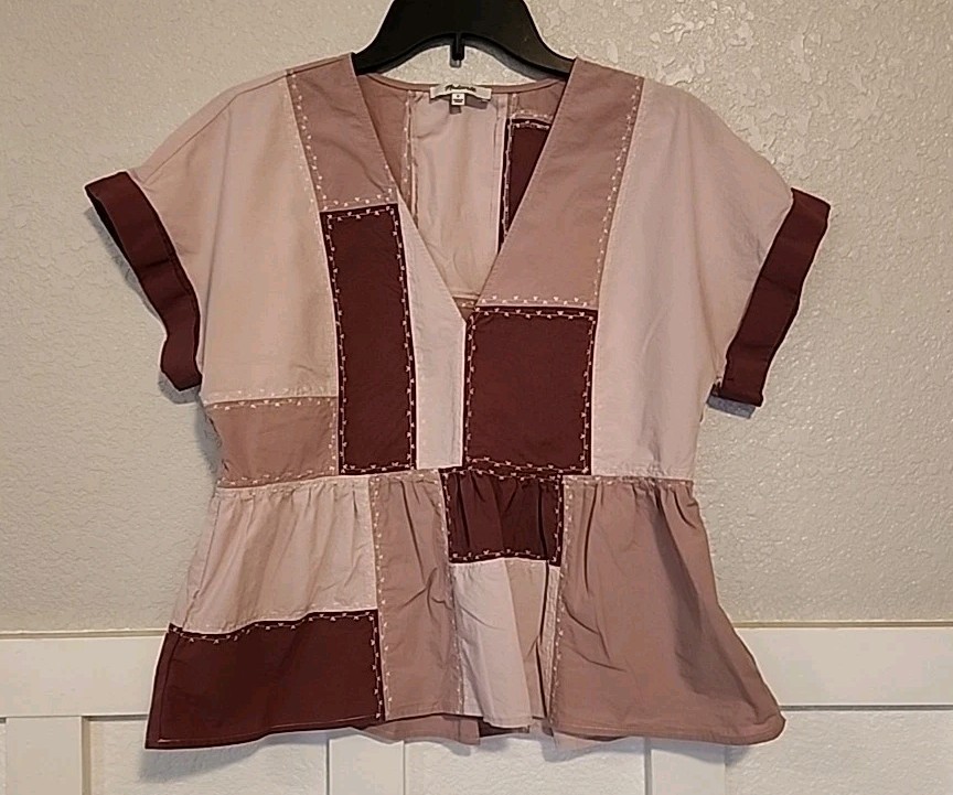 madewell patchwork Top Size 8 3 Different Purple … - image 5