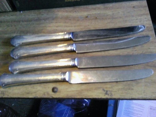 4) Towle Sterling Handle, Steel Blade Bread Knives "Chippendale" No Mono 8 1/2"