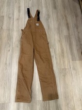 Carhartt R01 BRN Brown Cotton Canvas Work Bib Overalls Men s 34x36 Fast Ship