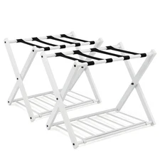 Set of 2 Folding Metal Luggage Rack Suitcase Shoe Holder Hotel Guestroom w/Shelf