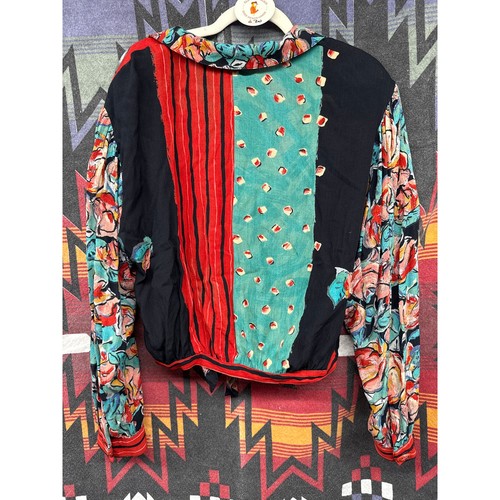 80er Carole Little Vintage Medium Bluse Rosen Patchwork Floral Künstler Blumen - Bild 2 von 7
