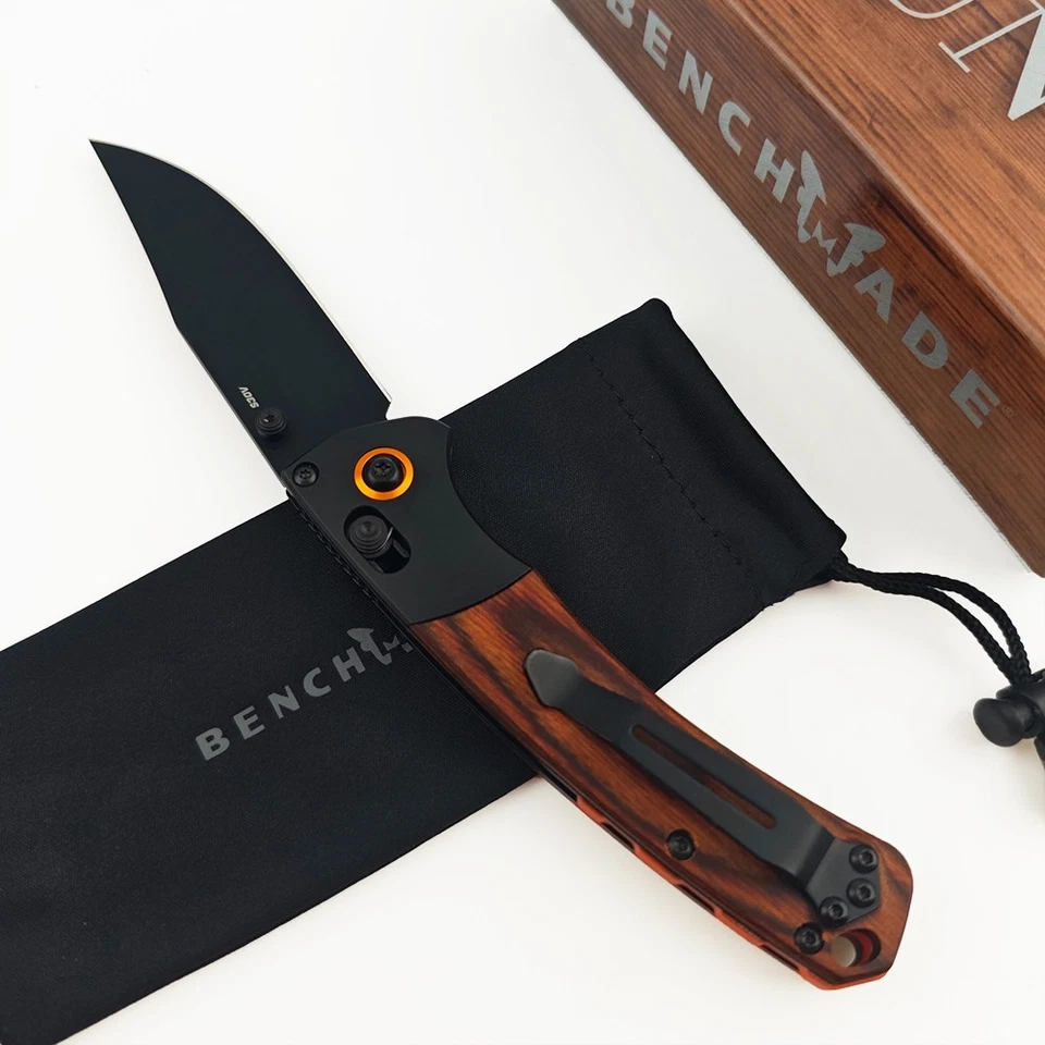 Navaja de bolsillo Benchmade 15085 mini curvada con mango de madera de río negra CPM-S30V AXIS® Foto 2 de 4