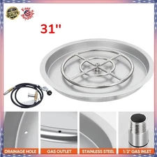 31'' Round Fire Pit Pan Stainless Steel Natural Gas & Propane Insert Burner Kit