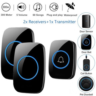 1000FT Wireless Doorbell Waterproof 2 Plugin Receiver Adjustable Volume 38 Chime