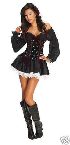 Sexy Lady SKULL PIRATE SWASHBUCKLER Costume - Peasant Dress Adult Small 6 7 8 9 - Picture 2 of 2