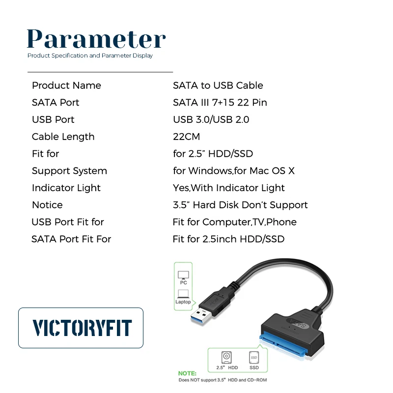 USB 3.0 TO SATA Adapter Konverter Kabel für SATA Externe 2.5" HDD SSD Festplatte - Bild 2 von 4