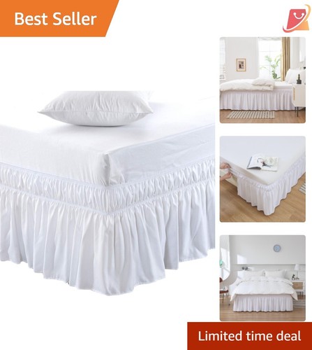 Wrap Around Bed Skirt Polyester 16" Drop Elastic Dust Ruffle Easy Install Whi...