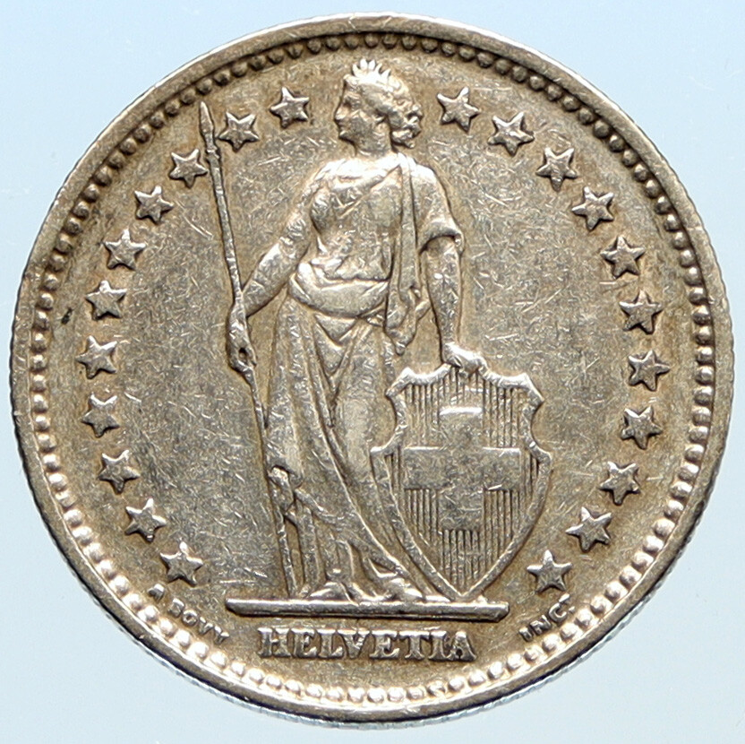 1907 B SWITZERLAND SILVER 2 Francs Coin HELVETIA Symbolizes SWISS