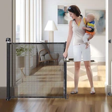Retractable Mesh Baby or Pet Dog Safety Gate Doorways Stairs