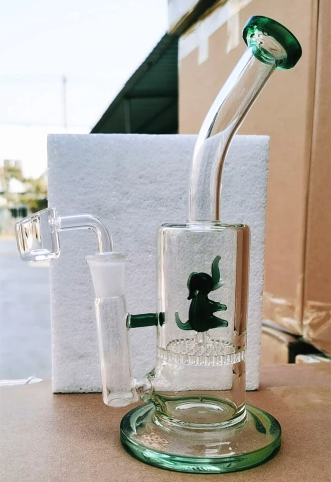 RORA 8" Animal Design Glass Bongs Honeycomb Handmade Recycler Smoking Pipe