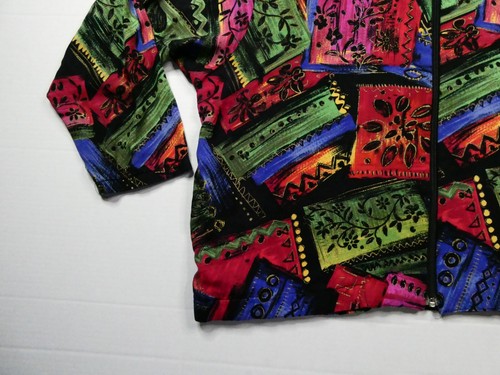 Vtg Abstract Floral Color-Block Zip-Up Bomber Jacket, Size Medium, Polyester Mix - Picture 2 of 19