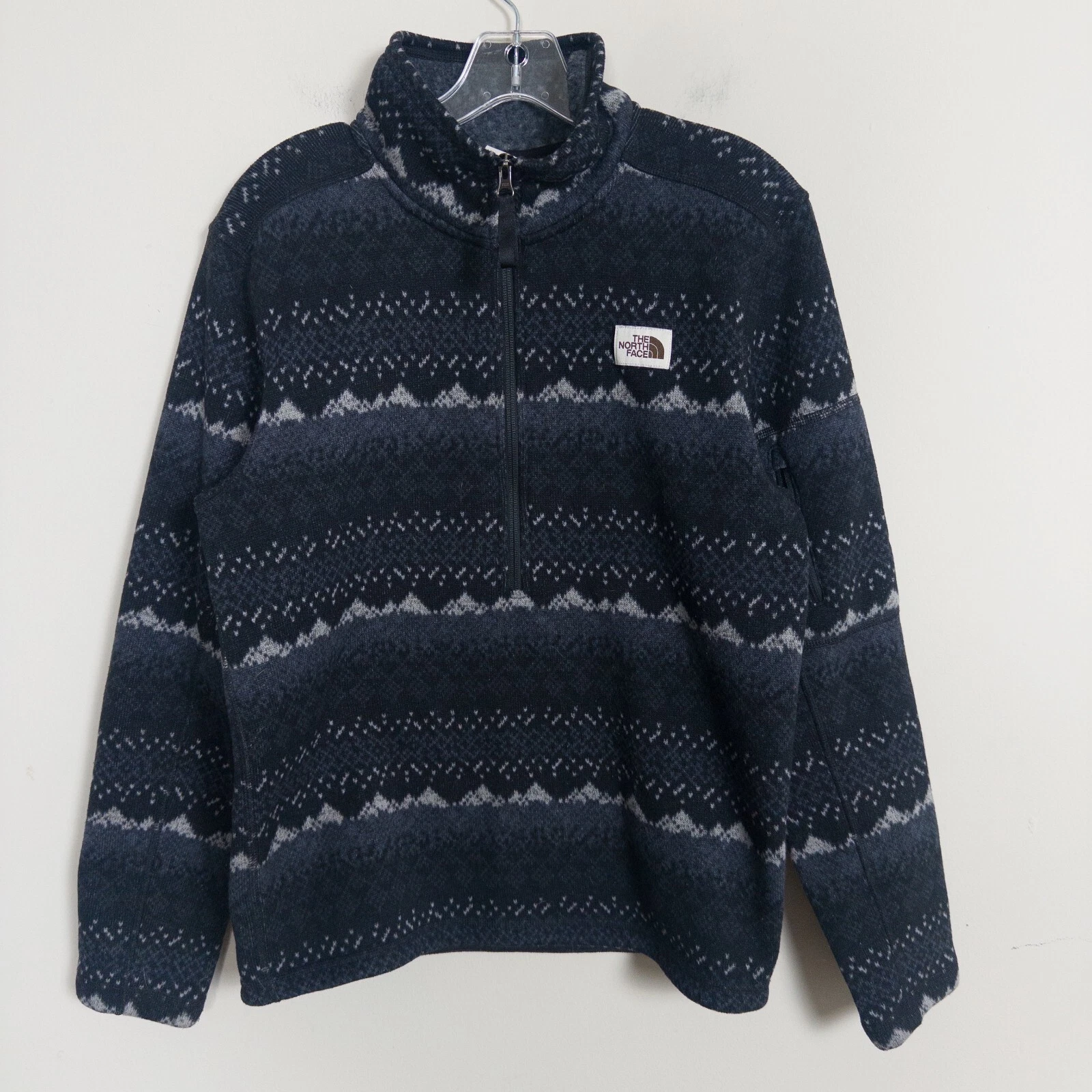North Face Jacket Mens Small Black Fair Isle Gordon Lyons Novelty 1/2 Zip Fleece