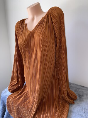 Cottage Dress L MiniDress Gold Amazing Boho V Pleated 4043 Lagenlook Swing Fall