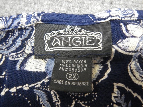 Angie Blue Floral Bell Sleeve Ruffle Boho Blouse Plus Size 2X Rayon Bohemian - Picture 3 of 7