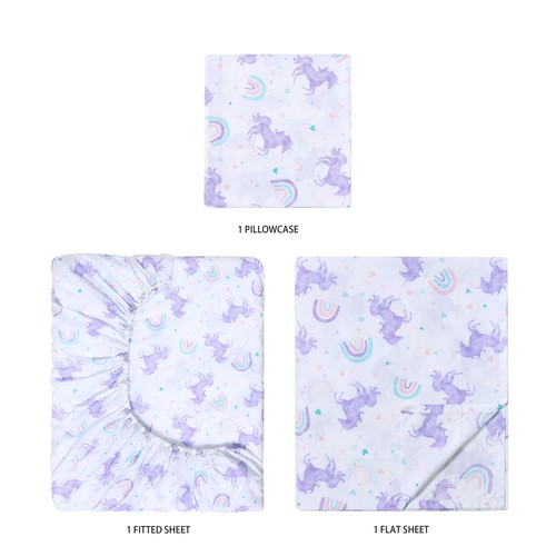 Your Zone Kids Soft Microfiber Sheet Set, Purple Unicorn, Twin, 3 Pieces - Picture 5 of 22