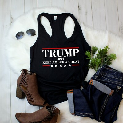 Womens Tank Top Trump 2024 Keep America Great T Shirt US Presidential Election