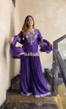 Function Wear Pure Chinnon Silk Top And Sharara With Dupatta For Women  Girls