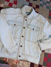 Denim Acid Washed Bomber Jacket M '80's Streetwear Hipster Grunge Vintage  