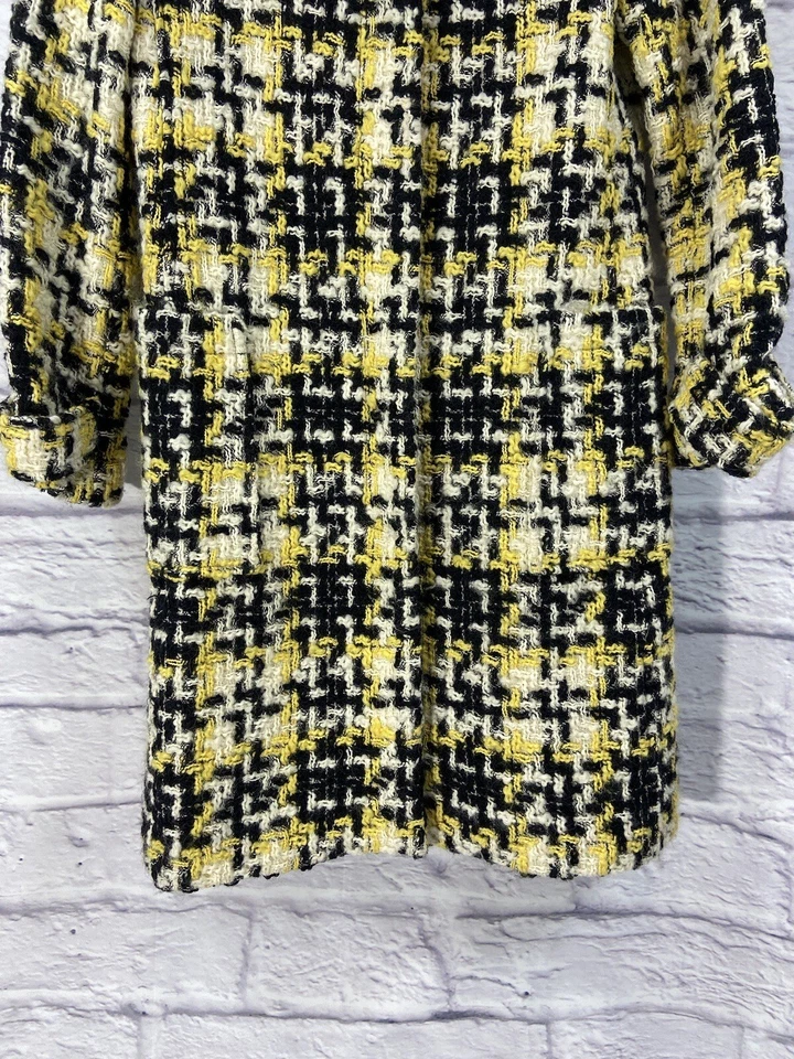 Zara Woman Coat Women’s Large Yellow Black Tweed Plaid Long Sleeve Wool Blend - Image 3 of 4