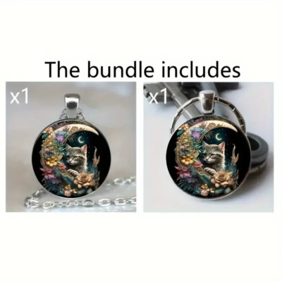 Kitty Corner Women's Necklace and Keychain Combo Bubble Cat Pendant 