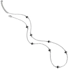 Brighton TOLEDO ALTO NOIR Crystal Black Floral Silver Long Necklace MSRP $92 NEW