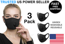 3 Breathable Black Face Mask Foam Sponge Valve Cover Lightweight Reusable Unisex