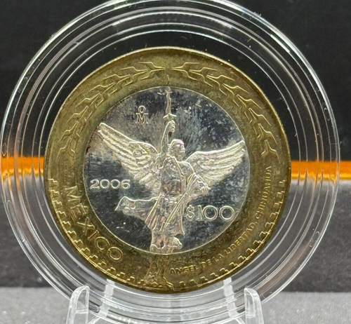 Mexico 100 Pesos Silver Center Coin 2006 Bimetallic Angel Libertad Chihuahua Cir