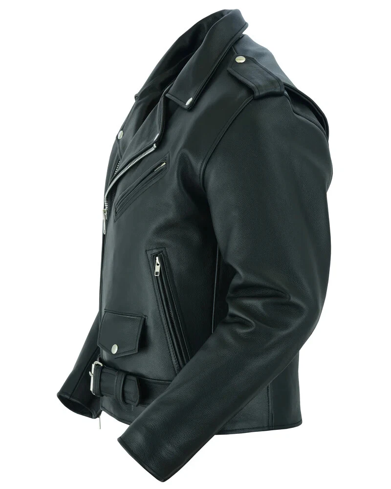 Black Vintage Leather Jacket for Mens with Plain Sides Design & Multiple Pockets - product detail image 6