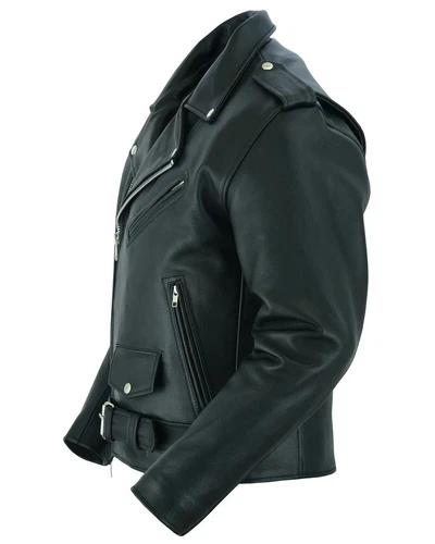 Black Vintage Leather Jacket for Mens with Plain Sides Design & Multiple Pockets image 6