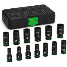 3/8" Drive Impact Socket Set Semi-Deep Socket 13PCS Metric 7-19mm 12 Point CR-MO