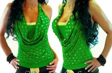 Sexy Miss Ladies Neck Waterfall Bandeau Sequin Dots Top 34/36/38 Gold Green