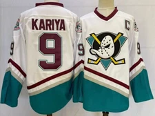 Movie Paul Kariya #9 Mighty Ducks hockey Jersey Youth/Men's Sewn White S-6XL