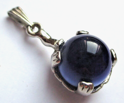 Pendentif Vintage Argenté Avec Perle Et Pierre D'agate Bleue - Bijou Fantaisie Pour Femme