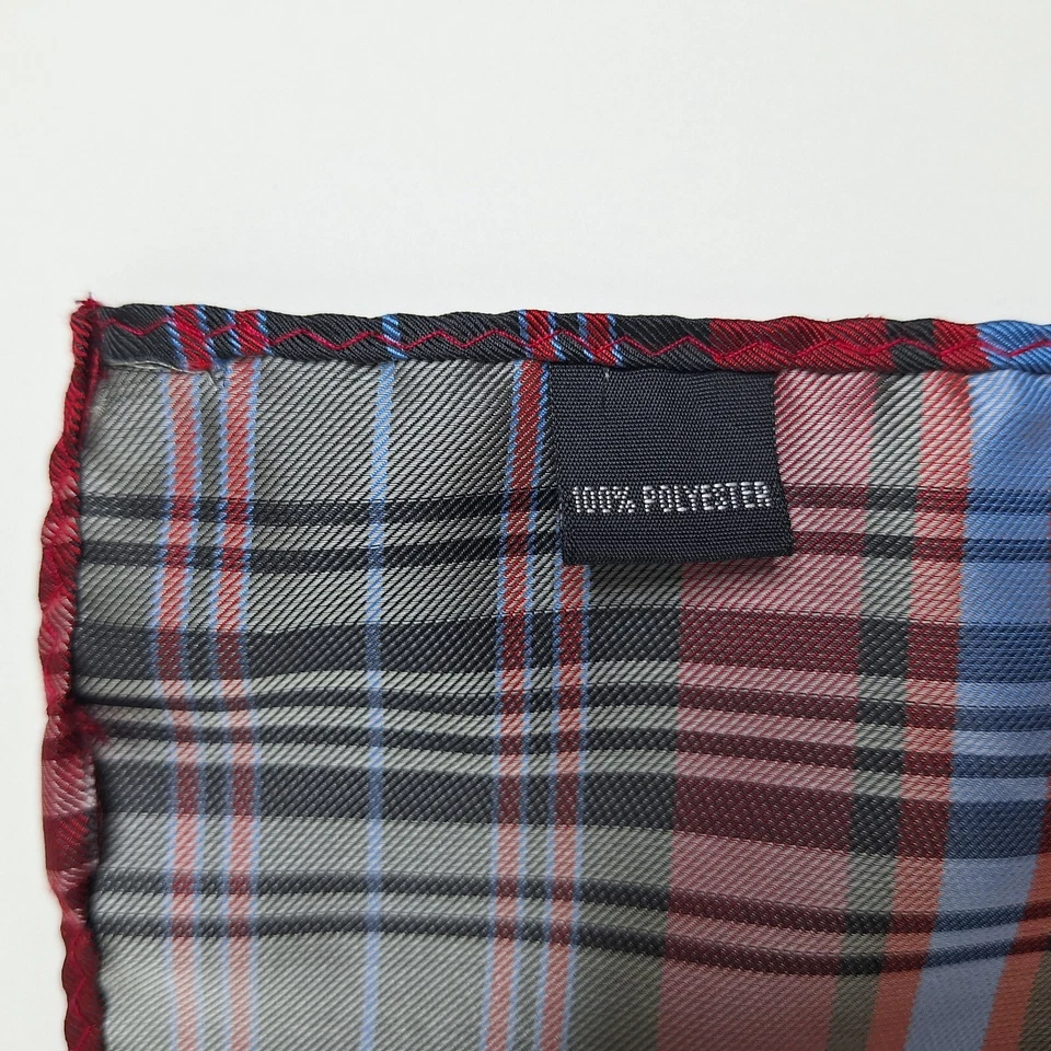 男式聚酯纤维编织格子汉基口袋正方形黑色勃艮第蓝色 — 第 2/4 张图片