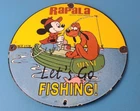 Vintage Rapala Sign - Mickey Mouse Pluto Fishing Tackle Lures Gas Oil Pump Sign