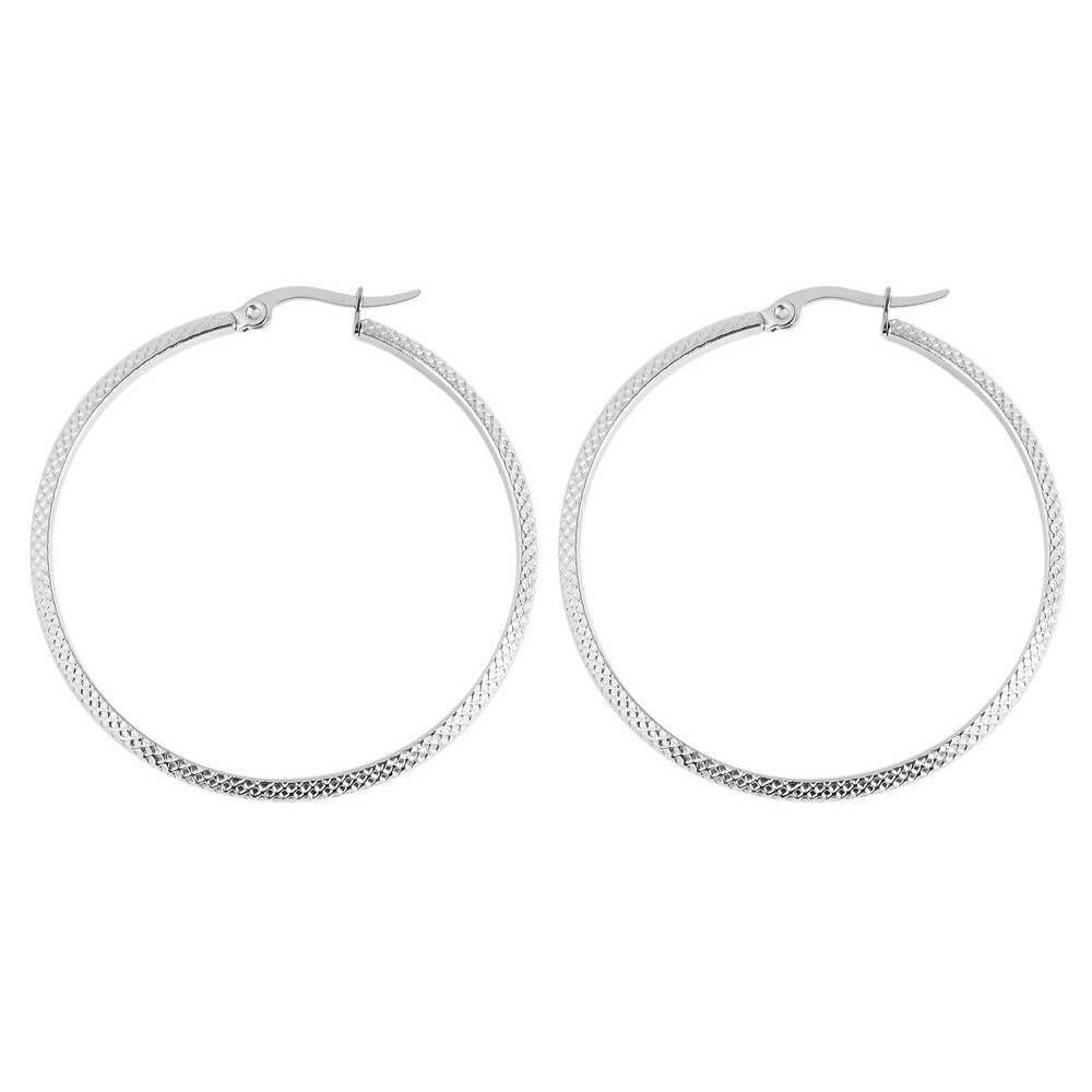 Orecchini a Cerchio 4 cm Grandi da per Donna in Acciaio Inox Argento Cerchi - Foto 4 di 5